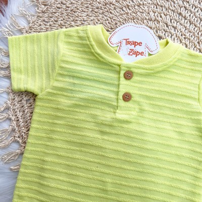 Conj. Camiseta com Listras e Bermuda - Verde Neon e Areia